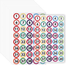 1000 Pcs Number Stickers 1-40, 25 Sheets Round Self-Adhesive Labels