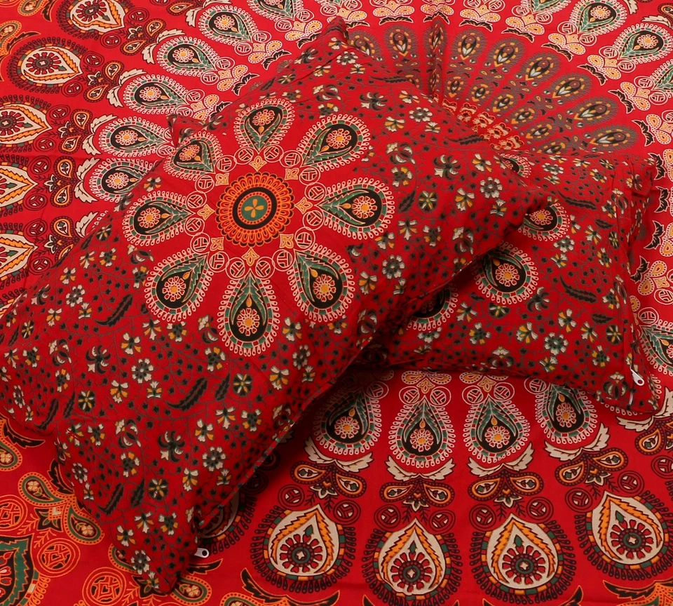 Mandala Print Cotton Double Bedsheet with 2 Pillow Covers-(Mandala-Pankh-R) - Image 2 of 3