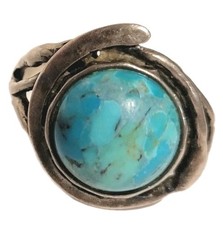 Turquoise Silver Ring Native American Southwestern Style Bezel Cabuchon Size 8