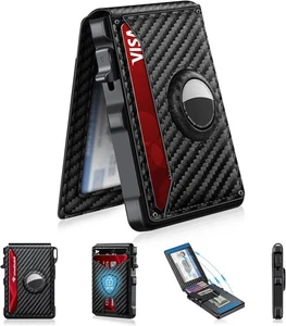 Airtag pour hommes Bifold Wallet Slim Pop-Up Premium avec Clip d'argent & RFID Blocage
