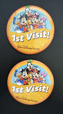 Walt Disney World Set of Two 1st Visit Button Pins Mickey Mouse & Friends