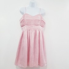 Candie's Shimmer Pink Fit & Flare Dress Women Junior size 13 Pleated Metallic