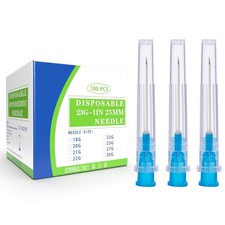 100 Pack 23 Gauge 1 Inch Disposable Needle with Cap, Lab Dispensing Accessories