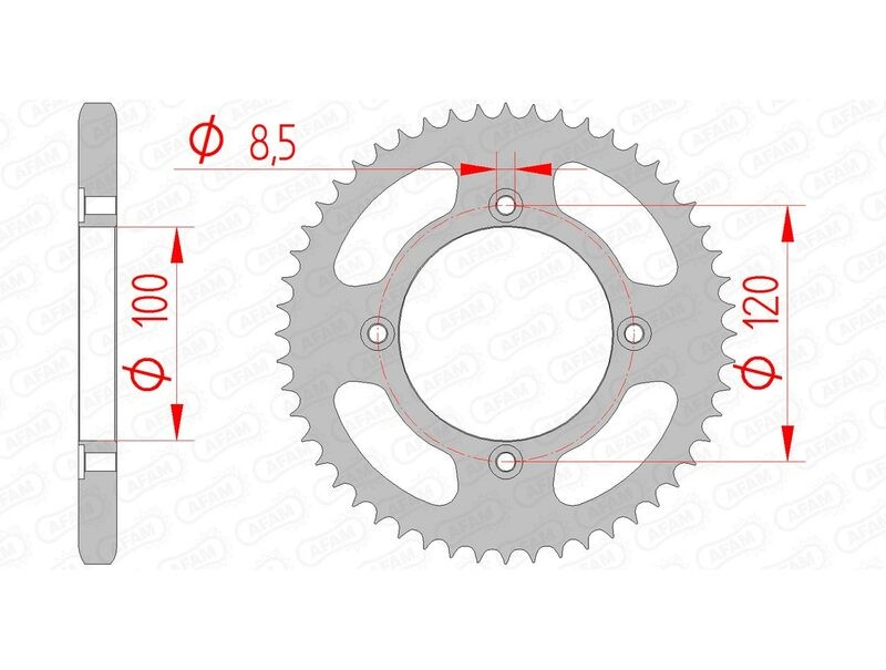 Roue à couronne AFAM acier standard 38200 pas 428 idéale pour les road trips