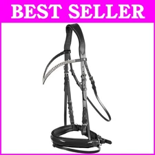 Classic Ergonomic Leather Dressage Bridle with Crystal Accent - Horse Riding