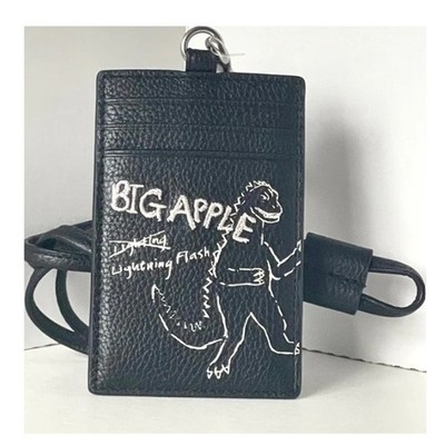 Coach ID Lanyard With Dinosaur Rexy Sketch Print Black Leather