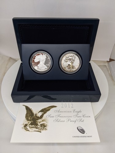 2012-S American Silver Eagle SAN FRANCISCO 2 COIN SET PROOF/REV.PROOF MIT BOX+COA