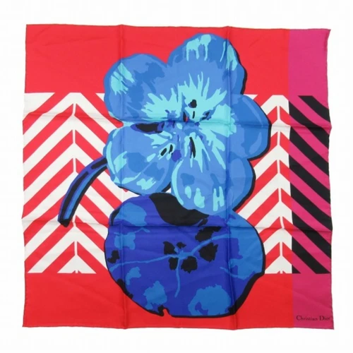 22ss Christian Dior D Flower Pop Foulard 65x65 Floral Soie Sergé Étole Châle Occasion