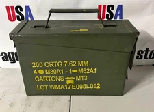 Vintage US Military Ammo Box For M.G. M60-M73 200 Cartridges 7.62MM M13 Cartons