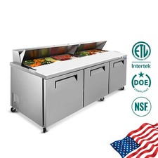 Commercial 72" Sandwich Fridge Prep Table - 3 Door, 22 Cu.Ft, Auto Defrost