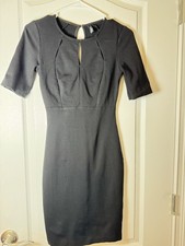 Marciano Black Sheath Bodycon Dress XS Keyhole 3/4 Sleeve Stretch Cocktail Midi