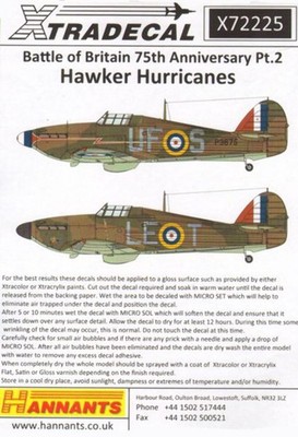 Xtradecal X72225 1:72 Hawker Hurricane Mk.I Pt.2 Battle of Britain 1940