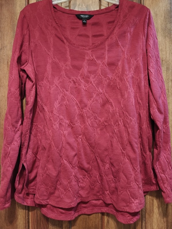 Simply Simply Vera Wang Cranberry Red Long Sleeve Blouse Top Shirt Large L