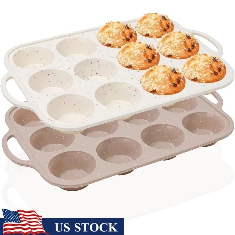 Silicone Muffin Pan Nonstick Baking Mold Easy Release Dishwasher Safe 12 Cups US