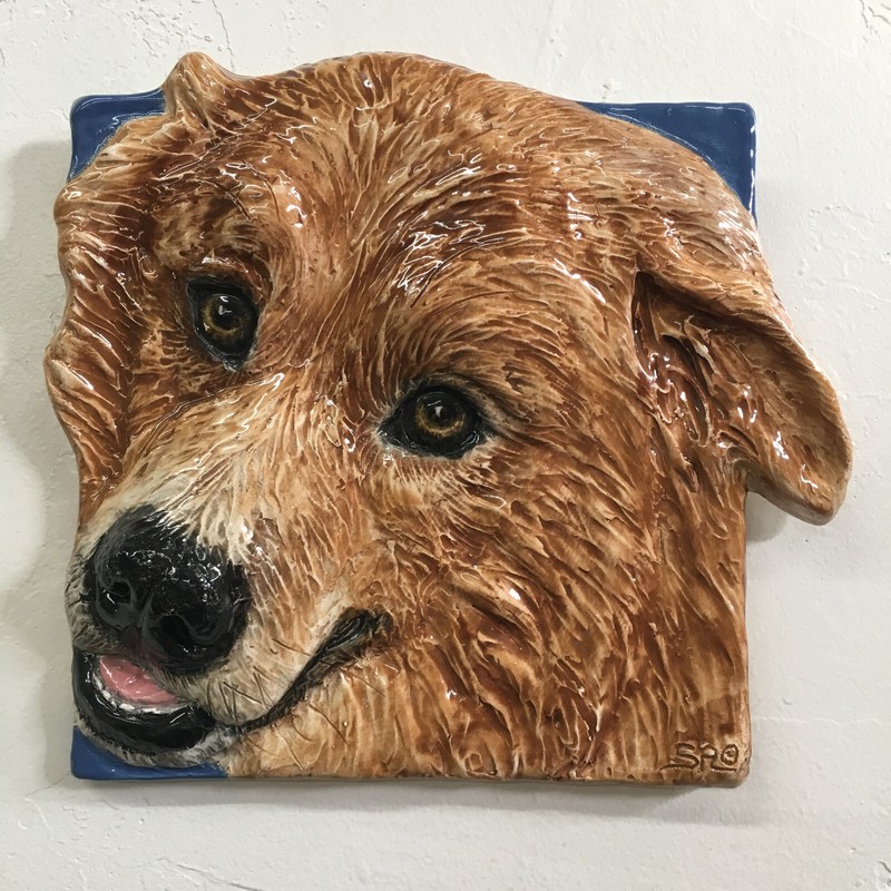 Golden Retriever Dog Ceramic Tile Handmade 3d Pet Portrait Sondra Alexander Art