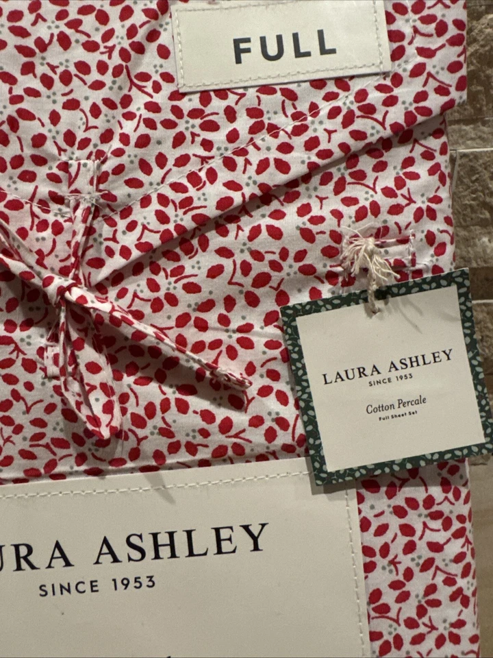 Laura Ashley Full Size Sheet Set Jolly Holly Red 4pc Farmhouse Chic Cottage NWT - Image 3 of 4