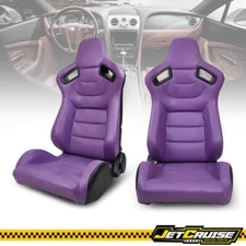 Universal Pair Reclinable Racing Seat + Dual Slider PU & Carbon Leather Purple
