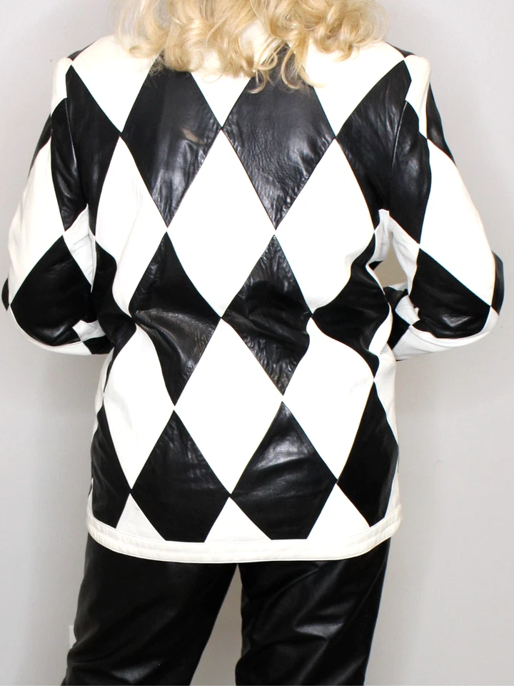 Womens Leather Jacket Black & White M SOFT Lambskin Vintage 80s 90s Vakko Rare