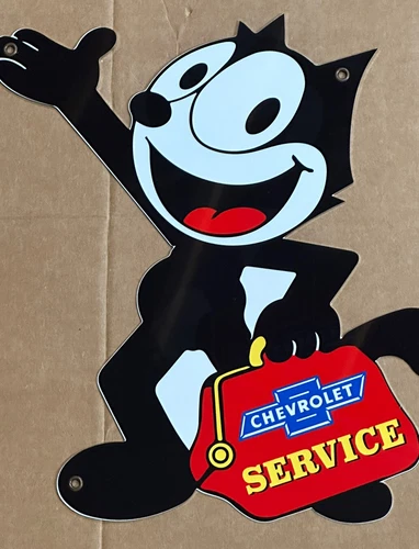 Vintage Style Felix Chevy Service Chevrolet  Die Cut 17” Aluminum Garage Sign