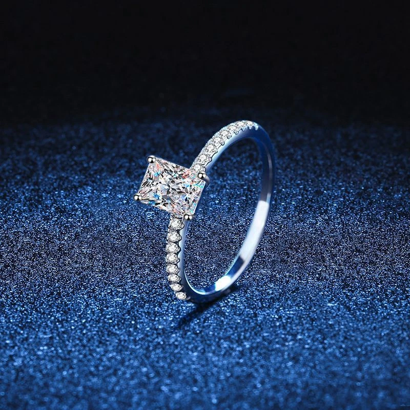 1ct Emerald/Radiant Cut Simulated Moissanite Wedding Ring Women 925 Silver Gift - Image 2 of 4