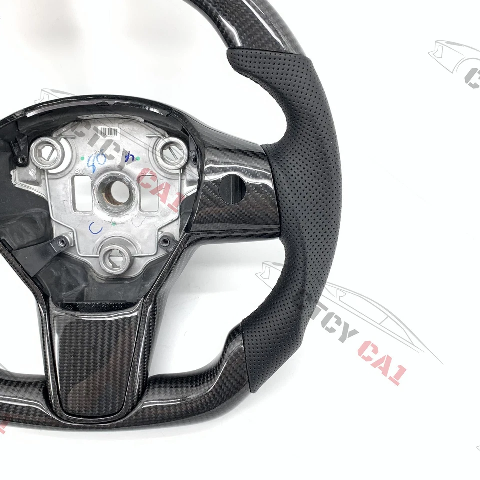 Volante de fibra de carbono personalizado para Tesla modelo 3/Y 2017-2022 con moldura Foto 2 de 4
