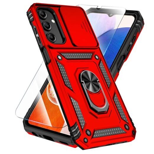SunStory for Samsung Galaxy A25 5G Case with HD Screen Protector & Slide Red