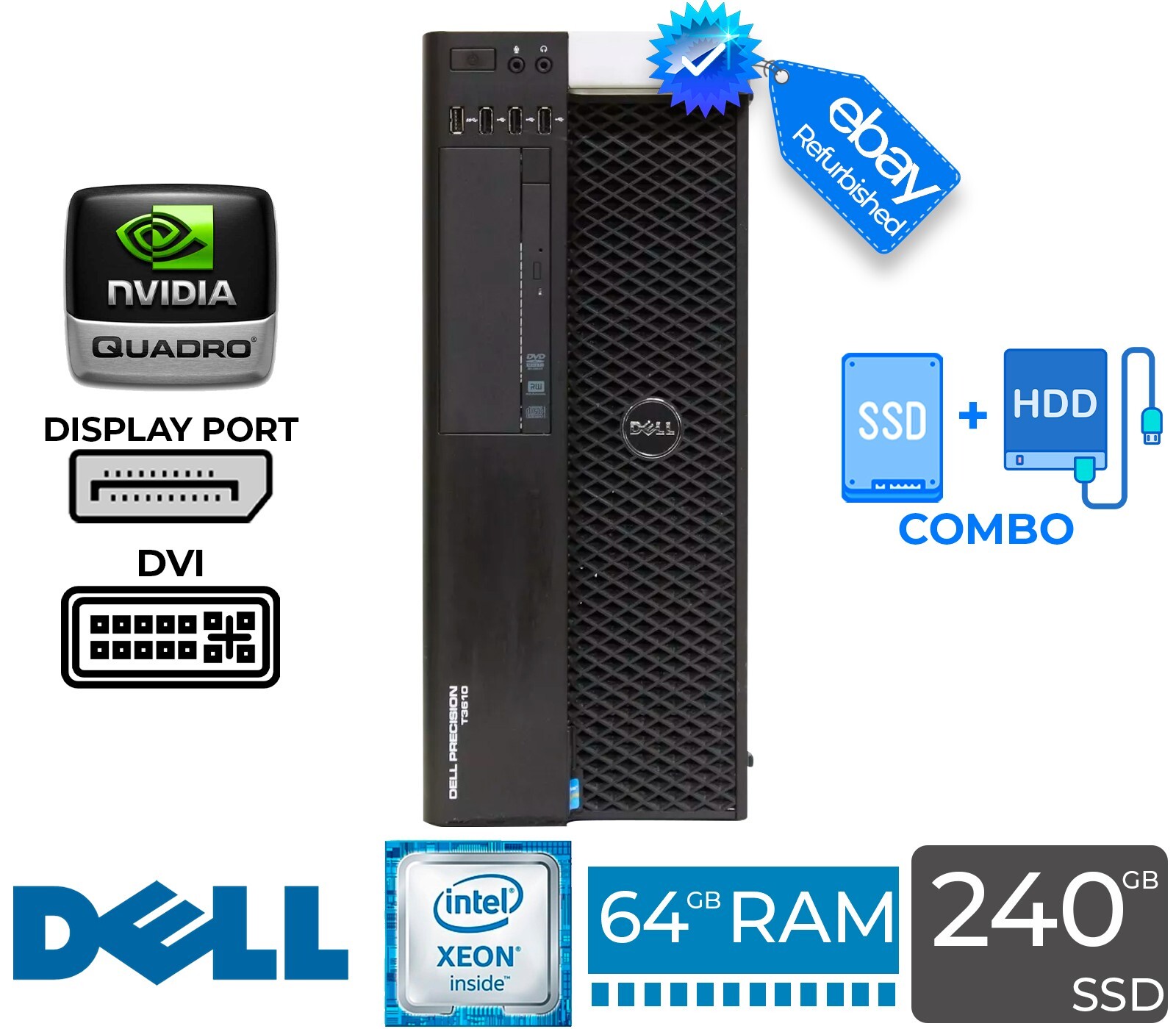 Dell Precision T3610 Xeon E5-1620 3.70GHz 64GB RAM 240GB SSD+1TB 