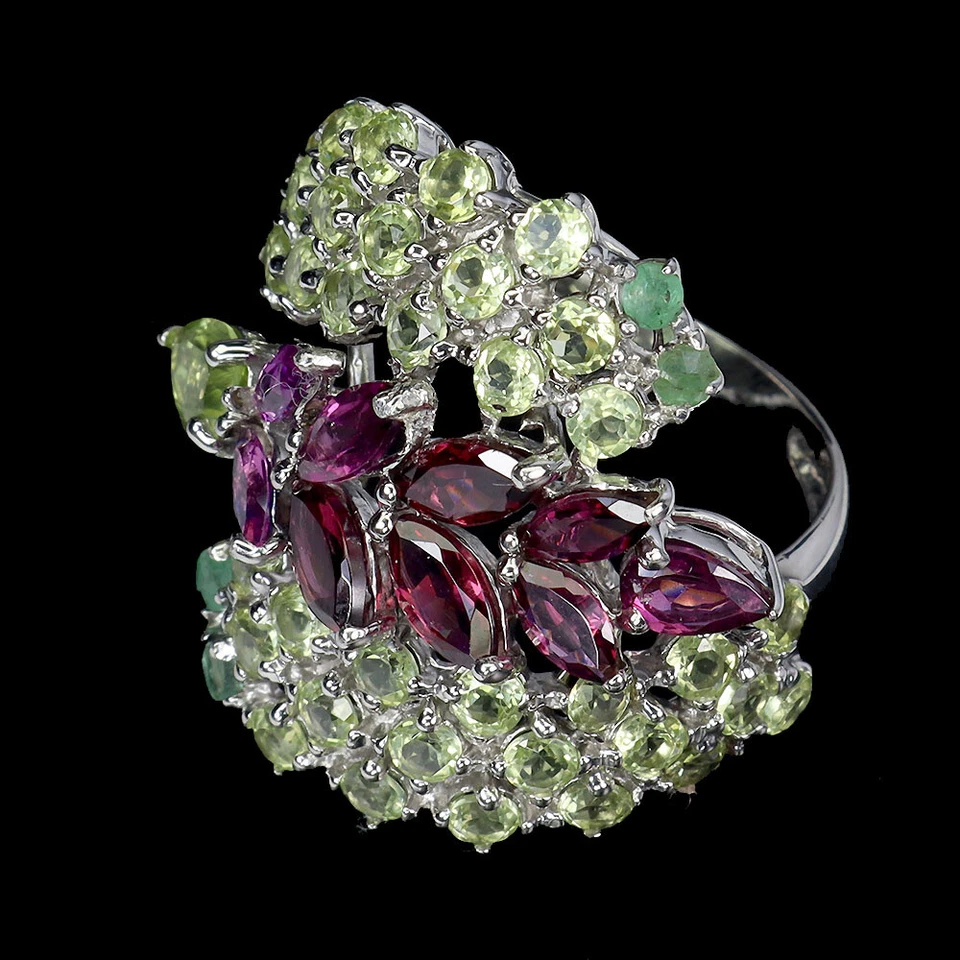 Anillo de plata de ley 925 pera peridoto esmeralda rodolita piedras preciosas naturales joyería Foto 3 de 4
