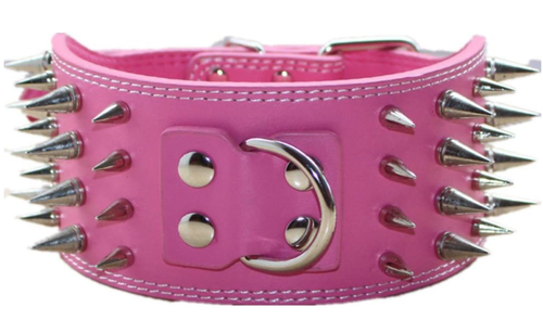 3" WIDE RAZOR SHARP Spiked Studded Leather Dog Collar 4-ROWS 19-22" 21-24"-ROSE - Picture 4 of 4