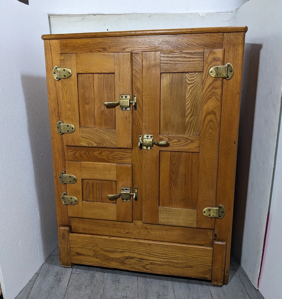 Antique Oak Wood Refrigerator Ice Box Chest Cabinet eBay