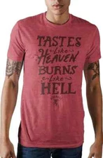 Fireball Whisky Mens Tastes Like Heaven Burns Like Hell Heather Red Shirt New XL
