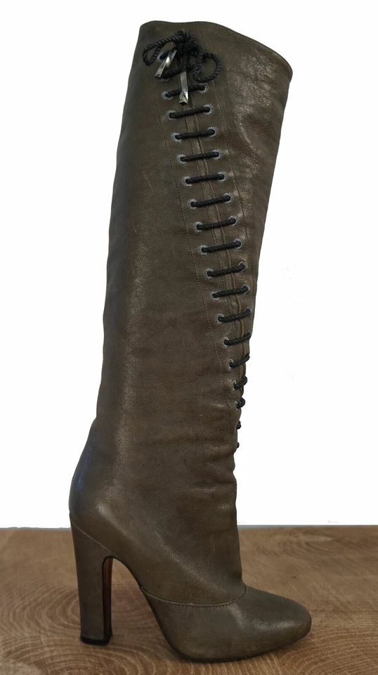 NINA RICCI 37,5 спираль кружевной Loden серый зеленый искусственно состаренная кожа сапоги 7 - Изображение 3 из 4