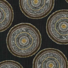 Robert Allen Modern Medallion Circles Print Fabric- Jambasa / Soft Black 29 yds