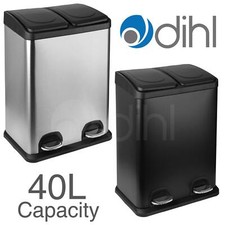 Dihl 40 Litre Dual Recycle Pedal Bin 2x 20L Removable Buckets Easy Recycling