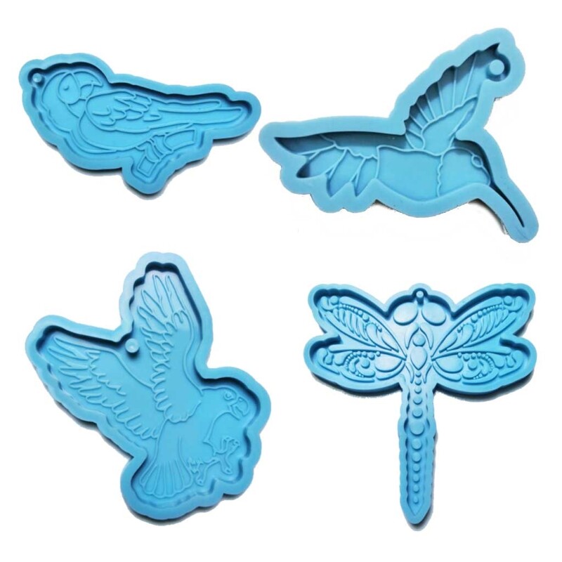 4Pcs Hummingbird Eagle Parrot for Butterfly Keychain Epoxy Resin Mold Silicone M