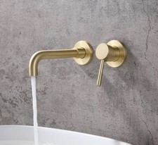 Brushed Brass Single Lever Wall Mounted Bathroom Faucet Swivel Sink Faucet Brass
