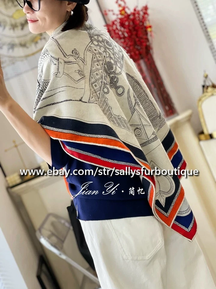 Sallys 70% Cashmere 30% Silk Jacquard Aztec Print Double Face Shawl Scarf 53" - Image 2 of 4