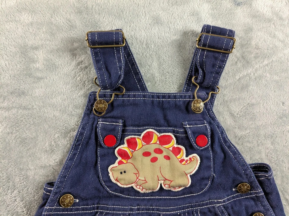 复古恐龙工作服 学步儿童 男孩 2T 蓝色牛仔短裤 口袋 Snap — 第 2/4 张图片