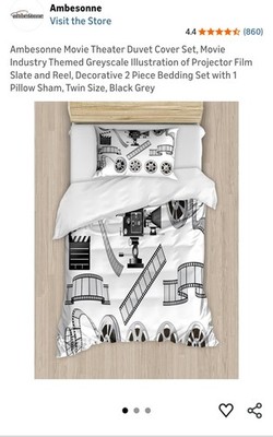 Ambesonne Twin Duvet Cover Set Movie Theater Pattern Black Grey White Bedding