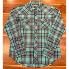 Wrangler Retro Premium Mens Turquoise Plaid Western Snap Shirt MVR340M L