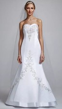 Vintage David's Bridal Ivory Strapless Embroidered Wedding Dress Sz 16W 9V9322