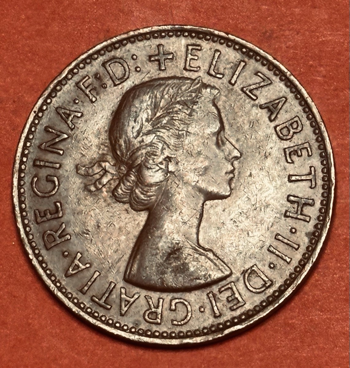 1961 ELIZABETH II DEI GRATIA REGINA FD ONE PENNY COIN, GREAT