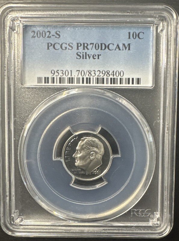 2002-S 10c SILVER PCGS PR70DCAM ROOSEVELT DIME