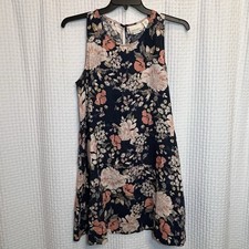 Cynthia Rowley Shift Dress Women Medium Navy Pink Floral Linen Garden Party