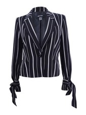 Nine West Women's Striped Tie-Sleeve Blazer 2, Black/White 716357162420