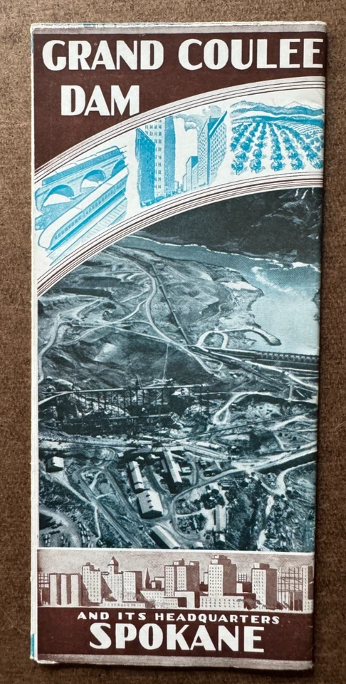 Mapa de colección ca 1935 Grand Coulee Dam & Spokane región de Washington ilustrado Foto 4 de 4