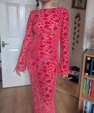 Asos pink red long sleeve maxi velvet devore burnout dress floral wedding event