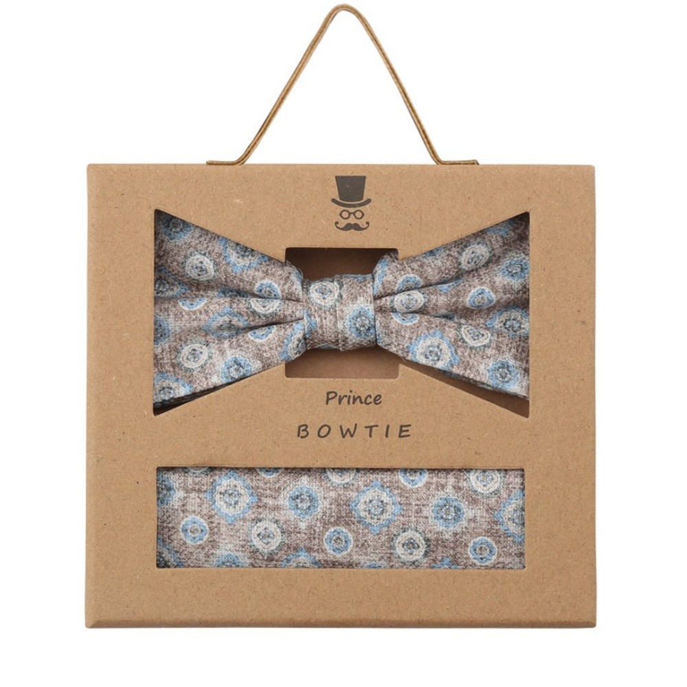 Prince Bowtie Men's Bow Tie Pocket Square Set Blue Brown FT88012 4200