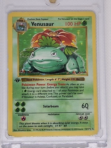 Pokemon TCG 1st Edition Shadowless VENUSAUR Base Set 15/102 Holo Rare WOTC 1999