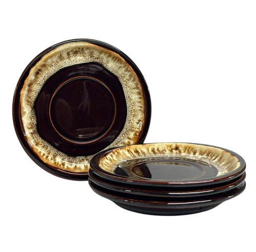 Vintage Pfaltzgraff Gourmet Brown Drip Glaze saucers/dessert Plates - Set Of 4